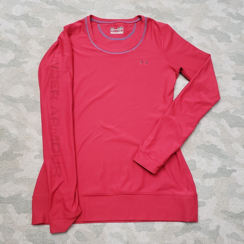 Under Armour Top Womens Medium Red All Season Gear Fitted Pullover Long Sleeve